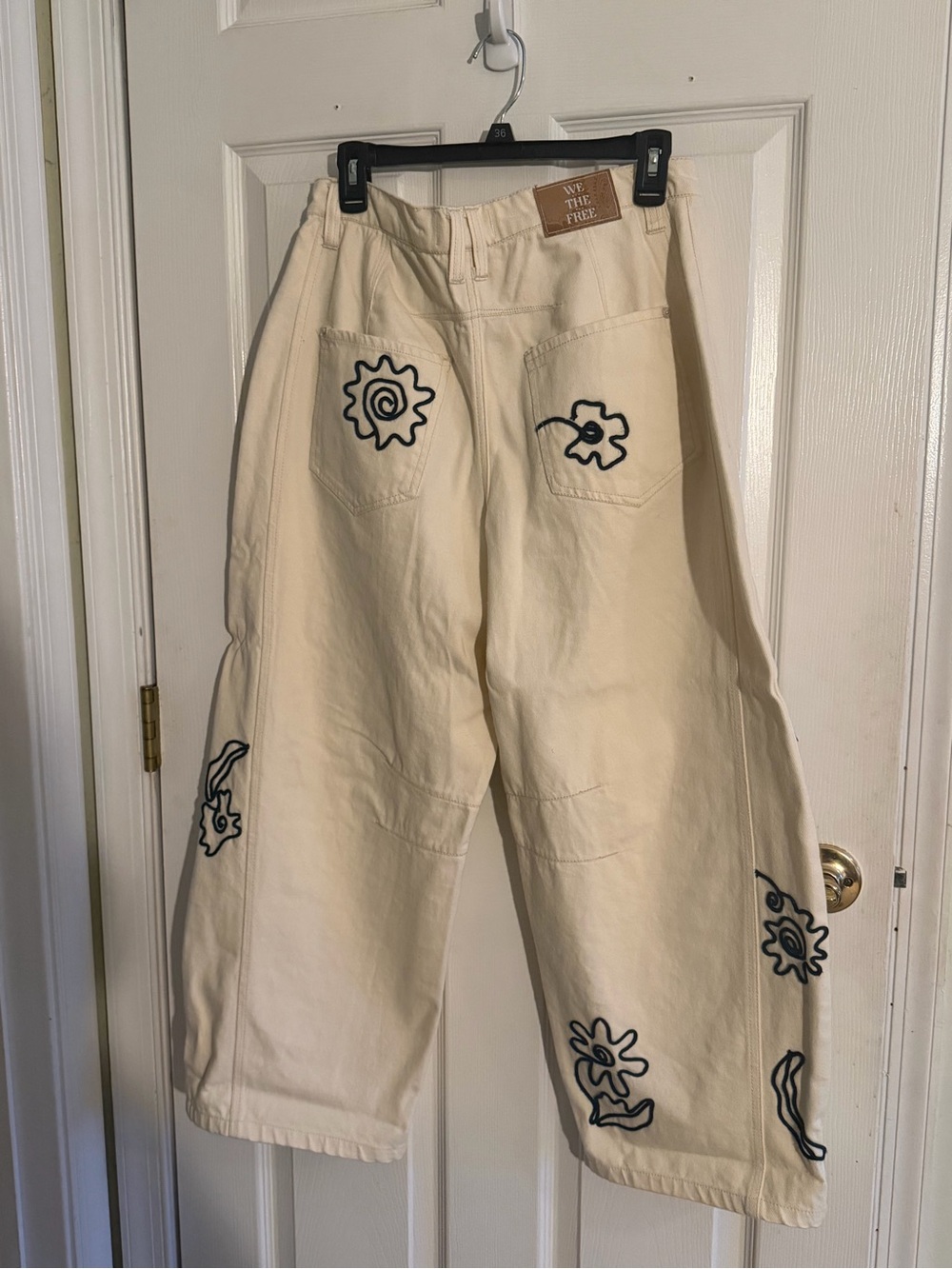 Free People Good Luck Soutache Cropped Barrel-leg Jeans In Ivory. - Picture 2 of 8